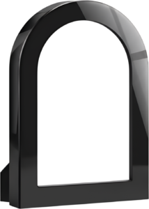 Sleek black arch frame, tilted stand illustration, modern glossy display PNG art