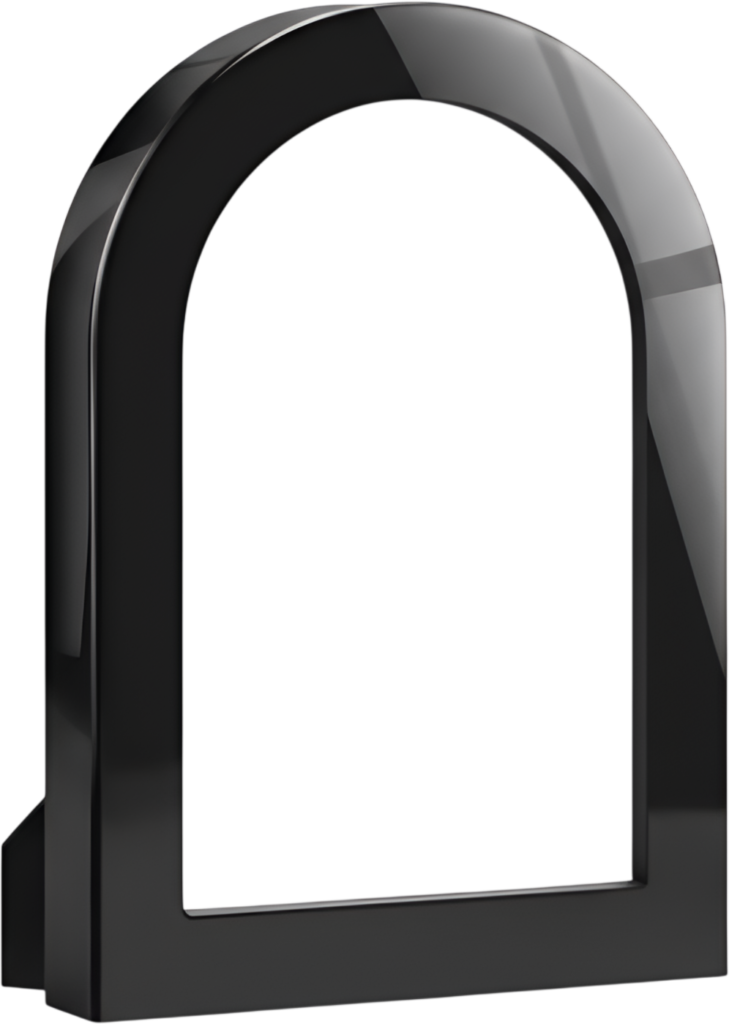 - Sleek black arch frame, tilted stand illustration, modern glossy display PNG art Free PNG Download