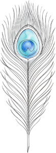 A graceful outline peacock feather featuring a delicate watercolor blue eye, perfect as an elegant PNG clip art for serene design projects