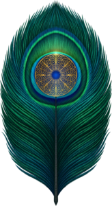 Vibrant realistic peacock feather showcasing an opulent golden mandala eye, ideal for luxurious digital PNG artwork and spiritual projects
