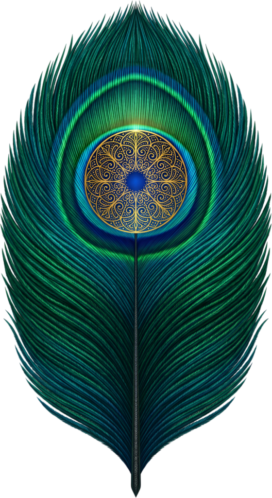 - Vibrant realistic peacock feather showcasing an opulent golden mandala eye, ideal for luxurious digital PNG artwork and spiritual projects Free PNG Download