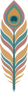 Presenting a minimalist geometric peacock feather in muted earthy tones, an abstract PNG illustration perfect for modern boho designs