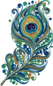 Quilled paper art transforms this intricate peacock feather into a unique textured PNG illustration for dimensional craft projects
