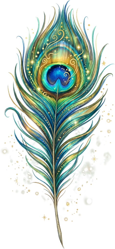 - Ignite imagination with this magical sparkling peacock feather, enchanted with golden swirls and glitter, a fantasy PNG illustration for captivating designs Free PNG Download