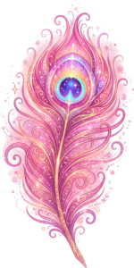 Infuse your work with whimsy using this enchanting pink magical peacock feather, glowing with sparkle as a fantasy PNG illustration for charming projects