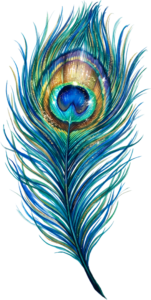Adorn creations with this beautiful watercolor texture peacock feather, featuring shimmering accents and glitter, a vibrant clipart for artistic flair