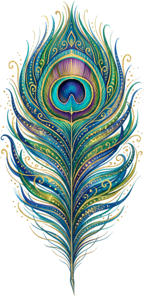 Elevate designs with this ornate stylized peacock feather, adorned with golden patterns and glitter, a sophisticated PNG illustration for luxury branding 1 - Elevate designs with this ornate stylized peacock feather, adorned with golden patterns and glitter, a sophisticated PNG illustration for luxury branding Free PNG Download