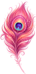 Experience radiant beauty with this sparkling pink peacock feather, glowing with ethereal light as an enchanting fantasy PNG for unique digital art