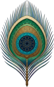 Explore the intricate geometric patterns of this layered peacock feather, a stunning mandala-inspired PNG for artistic and modern design