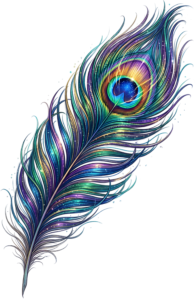 Illuminate your projects with this cosmic eye peacock feather, glittering and shimmering with vibrant hues, a magical celestial PNG illustration