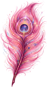 Unleash the spiritual power of this ornate pink peacock feather, featuring sacred geometry and mystical symbols, an enchanting PNG clipart