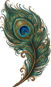 An Exquisite Art Deco Peacock Feather, an ornate golden Clipart PNG Illustration for luxurious projects