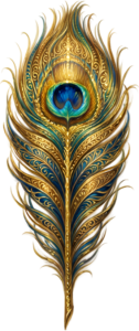 Ornate Golden Peacock Feather, a luxurious filigree Clipart PNG Illustration for premium artistic creations