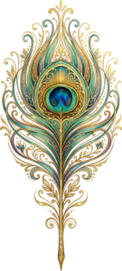Magnificent Decorative Peacock Feather, an intricate gold Clipart PNG Illustration for elegant event branding