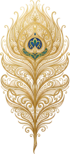 Golden Outline Peacock Feather, an intricate scrollwork Clipart PNG Illustration for elegant digital crafting