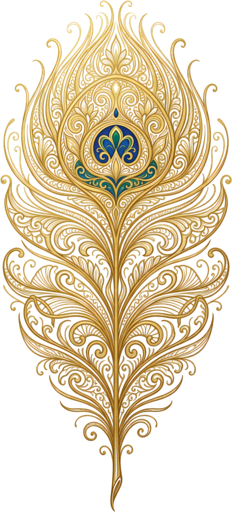 - Golden Outline Peacock Feather, an intricate scrollwork Clipart PNG Illustration for elegant digital crafting Free PNG Download