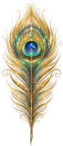 Glittering Ornate Peacock Feather, a vibrant cosmic Clipart PNG Illustration for dazzling digital artwork