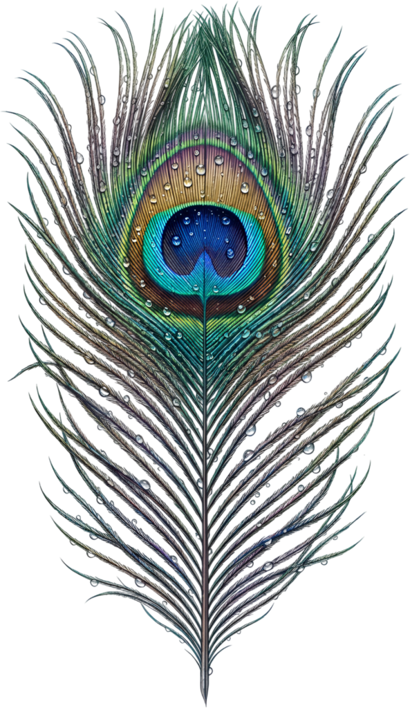 Glistening Peacock Feather with dewdrops, a naturalistic Clipart PNG Illustration for serene botanical art 1 - Glistening Peacock Feather with dewdrops, a naturalistic Clipart PNG Illustration for serene botanical art Free PNG Download