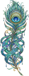 Art Nouveau Peacock Feather, an intricate stained glass Clipart PNG Illustration for ornate decorative accents