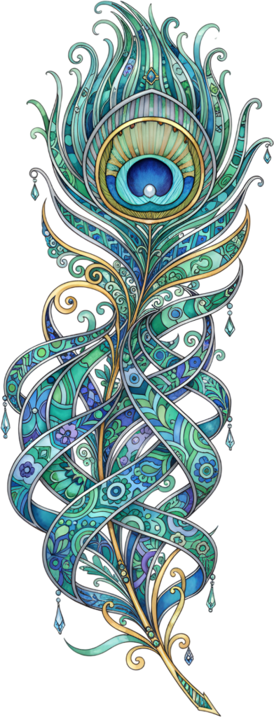 - Art Nouveau Peacock Feather, an intricate stained glass Clipart PNG Illustration for ornate decorative accents Free PNG Download