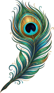 Vibrant Gold Filigree Peacock Feather, an elegant swirled Clipart PNG Illustration for exquisite artistic endeavors