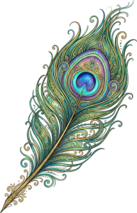 Elaborate Scrollwork Peacock Feather, an intricately patterned Clipart PNG Illustration for grand creative projects