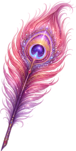 Magical Sparkling Peacock Feather, a vibrant pink purple Clipart PNG Illustration for whimsical fantasy art