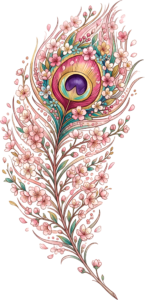 Floral Cherry Blossom Peacock Feather, a delicate pink Clipart PNG Illustration for spring-themed decor