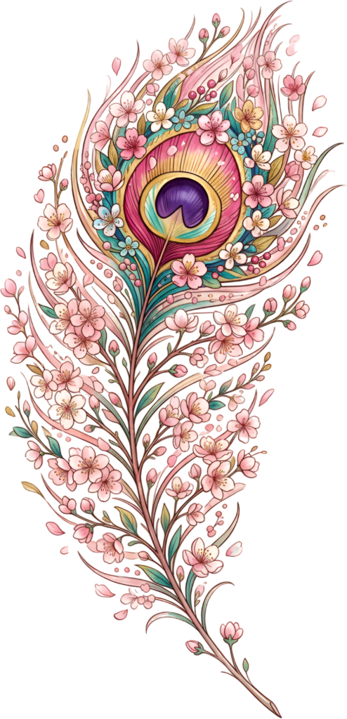 Floral Cherry Blossom Peacock Feather, a delicate pink Clipart PNG Illustration for spring-themed decor 1 - Floral Cherry Blossom Peacock Feather, a delicate pink Clipart PNG Illustration for spring-themed decor Free PNG Download