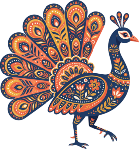 Craft unique Bohemian projects with this intricate folk art peacock illustration PNG download clipart