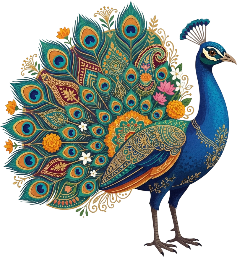 - Artistic Indian Wedding Peacock with Open Tail and Floral Mandala Illustration in Transparent PNG Free PNG Download