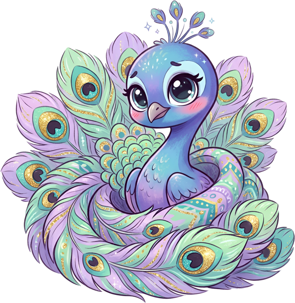 Enchanting chibi peacock nestled in sparkling pastel feathers, lovely for sweet feminine design PNG clipart 1 - Enchanting chibi peacock nestled in sparkling pastel feathers, lovely for sweet feminine design PNG clipart Free PNG Download