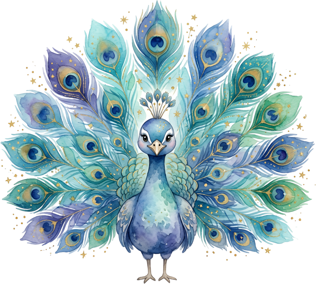 A majestic watercolor peacock with shimmering gold accents, wonderful for elegant digital artwork PNG clipart 1 - A majestic watercolor peacock with shimmering gold accents, wonderful for elegant digital artwork PNG clipart Free PNG Download