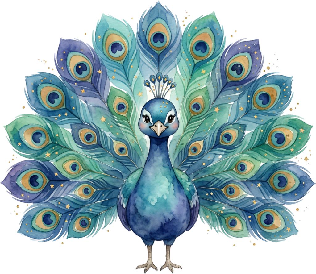 - Behold a glorious watercolor peacock displaying golden-eyed feathers, splendid for stunning artistic PNG clipart Free PNG Download