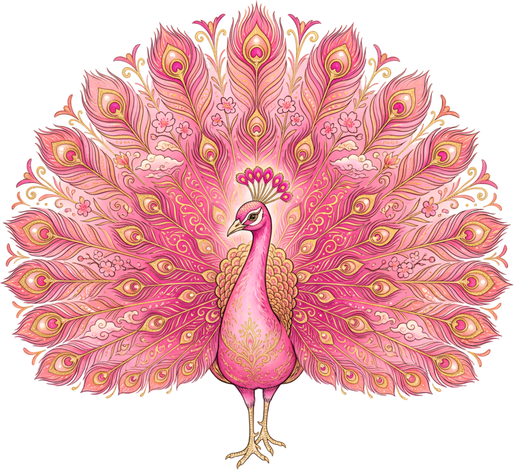 Presenting an exquisite pink peacock with a grand display, superb for glamorous printable artwork PNG clipart 1 - Presenting an exquisite pink peacock with a grand display, superb for glamorous printable artwork PNG clipart Free PNG Download