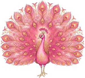 Presenting an exquisite pink peacock with a grand display, superb for glamorous printable artwork PNG clipart