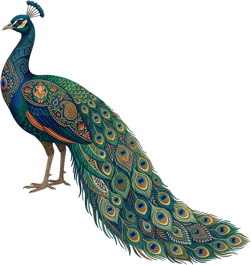 Elegant Side Profile Peacock Illustration with Lord Ganesha Motif and Long Tail in High-Res PNG 1 - Elegant Side Profile Peacock Illustration with Lord Ganesha Motif and Long Tail in High-Res PNG Free PNG Download