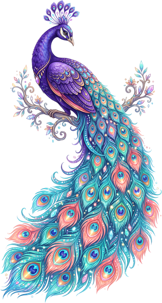 Adorn your projects with this shimmering jewel-toned peacock on a branch, perfect for elegant digital PNG clipart 1 - Adorn your projects with this shimmering jewel-toned peacock on a branch, perfect for elegant digital PNG clipart Free PNG Download
