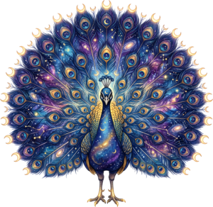 Gaze upon a stunning galaxy peacock with celestial patterns, amazing for cosmic digital artwork PNG clipart