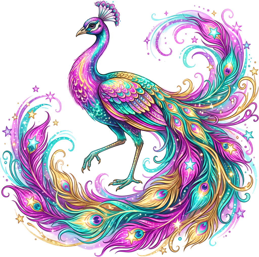 For enchanting projects, utilize this Whimsical Peacock Illustration, featuring flowing Teal Pink Gold Feathers Clipart PNG. 1 - For enchanting projects, utilize this Whimsical Peacock Illustration, featuring flowing Teal Pink Gold Feathers Clipart PNG. Free PNG Download