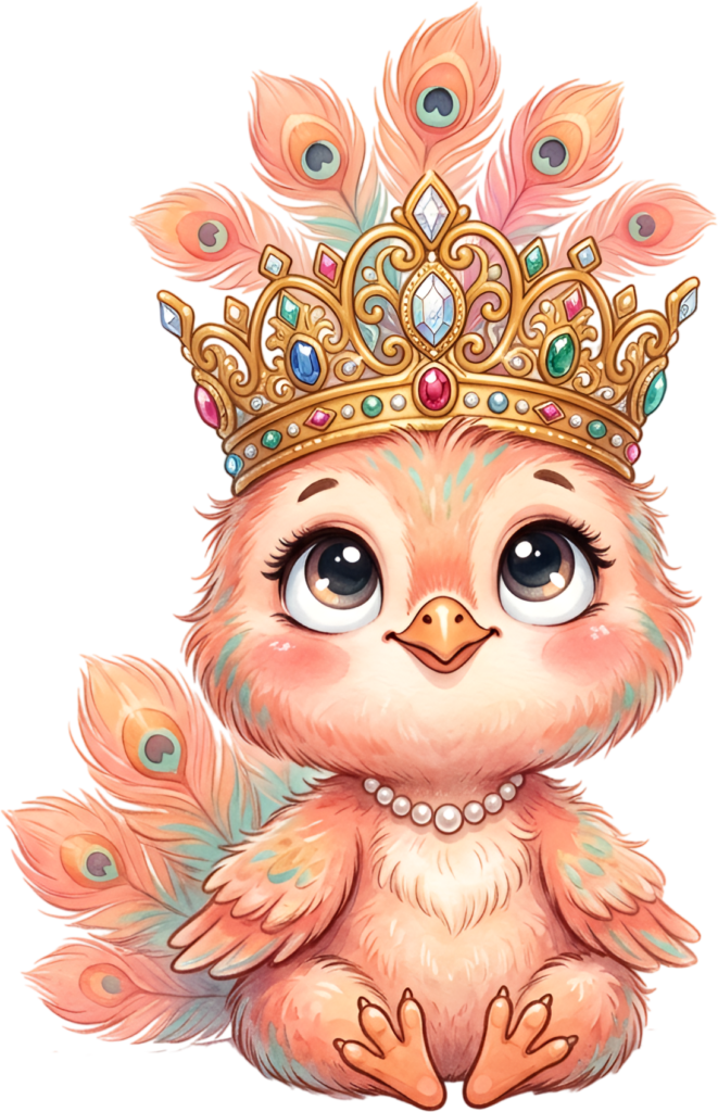 Crowned in Gold, this Adorable Peachick Clipart is a Cute Baby Peacock Illustration PNG for Nursery decor. 1 - Crowned in Gold, this Adorable Peachick Clipart is a Cute Baby Peacock Illustration PNG for Nursery decor. Free PNG Download