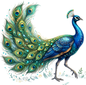 Bring majesty to art with this Blue Peacock PNG, an Ornate Illustration featuring Sparkling Green Feathers Clipart.