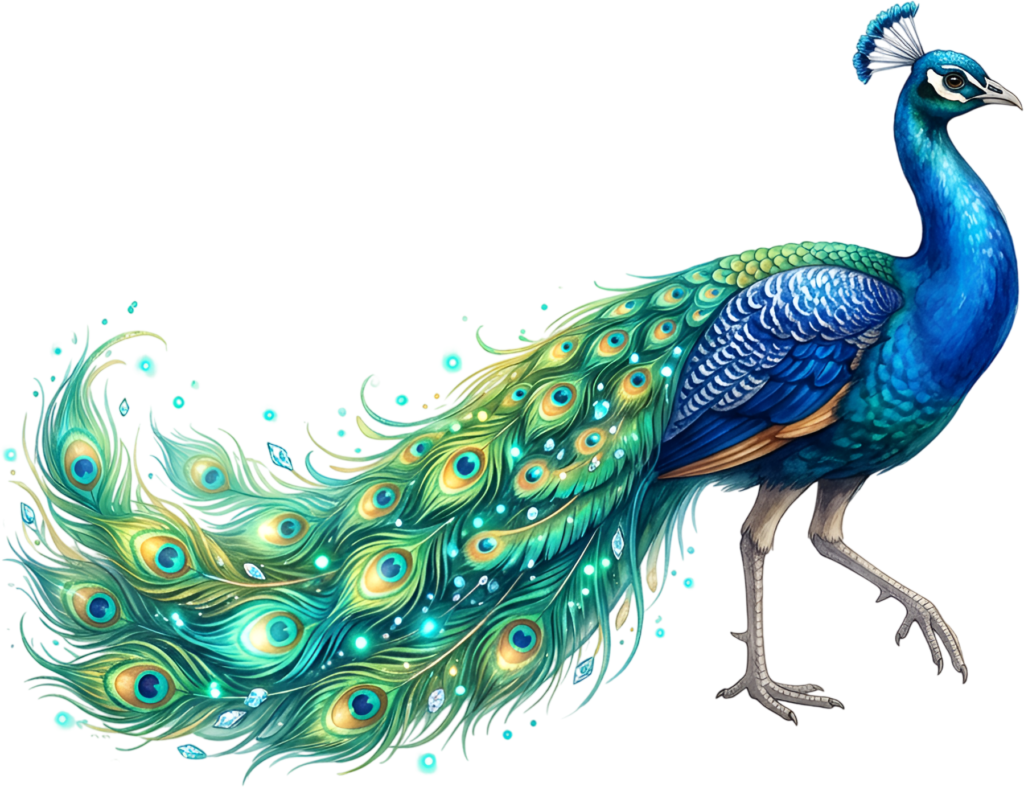 Experience beauty with this Beautiful Peacock Illustration, showcasing a long Blue Green Tail with Glimmering Gems Clipart PNG. 1 - Experience beauty with this Beautiful Peacock Illustration, showcasing a long Blue Green Tail with Glimmering Gems Clipart PNG. Free PNG Download