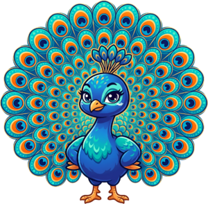 Dynamic Blue Green Peacock PNG, a Bold Illustration featuring Full Fan Tail Feathers Clipart for projects.