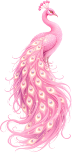 Shimmering Long Tail Feather on this Luminous Pink Peacock PNG, a beautiful Illustration Clipart.