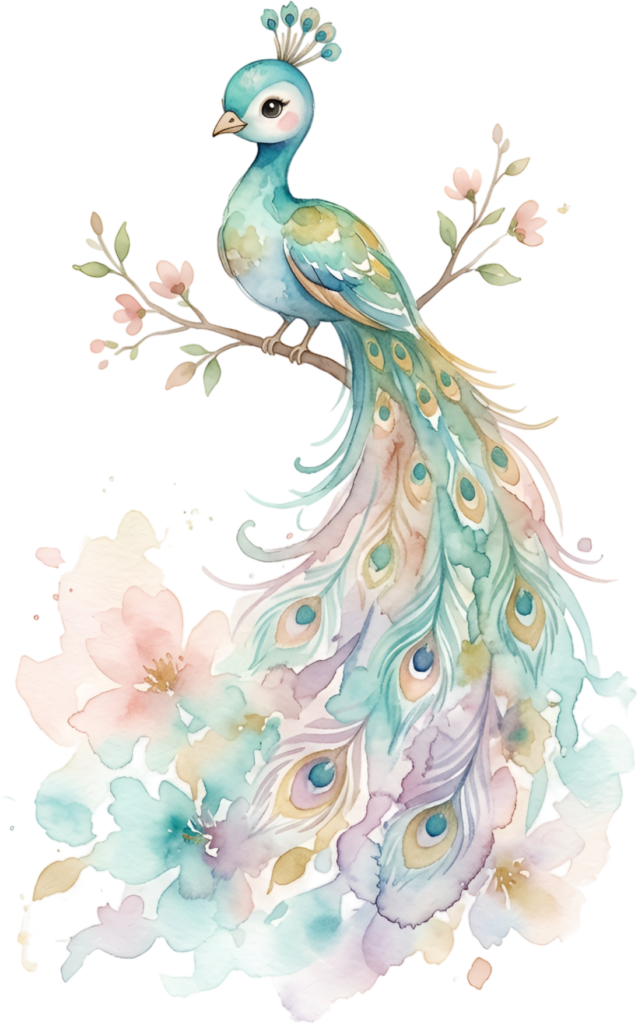 Sweet Pastel Blue Peachick PNG, a charming Watercolor Peacock Illustration on a blooming branch Clipart. 1 - Sweet Pastel Blue Peachick PNG, a charming Watercolor Peacock Illustration on a blooming branch Clipart. Free PNG Download