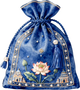 Celestial Blue Potli Pouch, featuring a delicate constellation and colorful blossoms, a unique Bridal PNG Clipart 24 - Celestial Blue Potli Pouch, featuring a delicate constellation and colorful blossoms, a unique Bridal PNG Clipart Free PNG Download