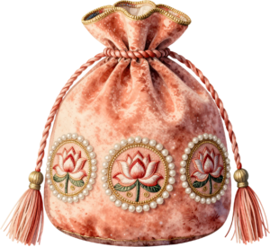Vibrant Coral Potli Bag, designed with a grand lily and pearl-studded frame, a splendid Bridal PNG Clipart 2 - Vibrant Coral Potli Bag, designed with a grand lily and pearl-studded frame, a splendid Bridal PNG Clipart Free PNG Download