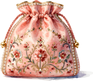 Vibrant Coral Potli Bag, designed with a grand lily and pearl-studded frame, a splendid Bridal PNG Clipart 3 - Vibrant Coral Potli Bag, designed with a grand lily and pearl-studded frame, a splendid Bridal PNG Clipart Free PNG Download
