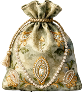 Vibrant Coral Potli Bag, designed with a grand lily and pearl-studded frame, a splendid Bridal PNG Clipart 6 - Vibrant Coral Potli Bag, designed with a grand lily and pearl-studded frame, a splendid Bridal PNG Clipart Free PNG Download